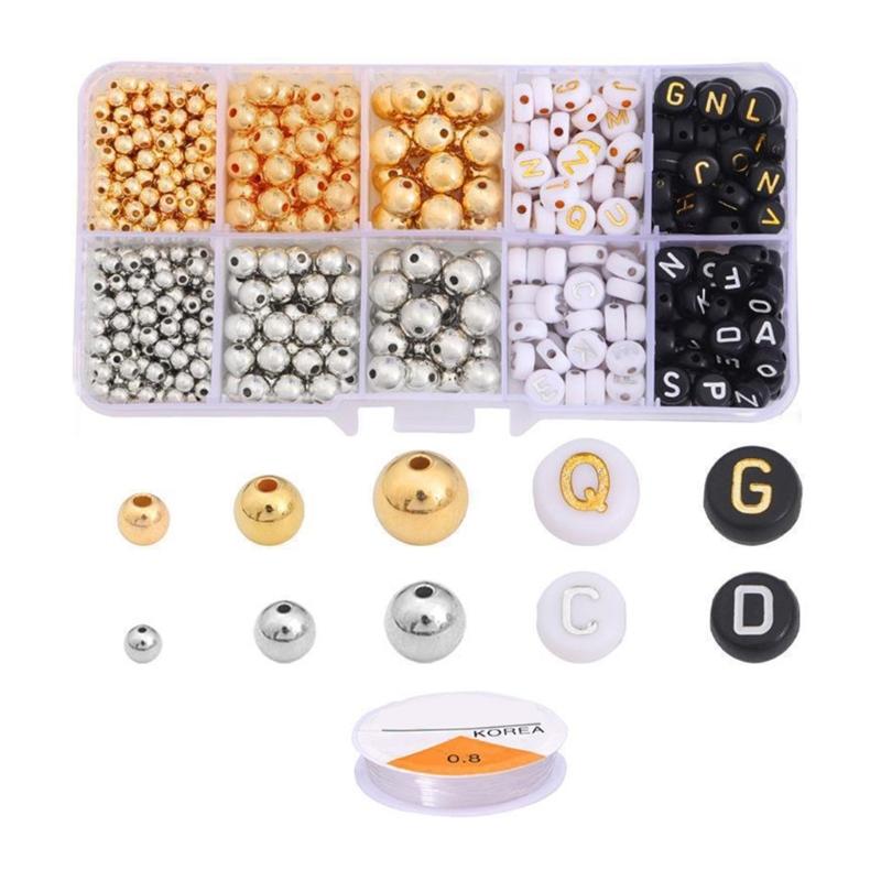 Gold Silver Round Spacer Beads Resin Beads Jewelry Beads DIY Letter Beads for Handmade Craft Project and Jewelry Making