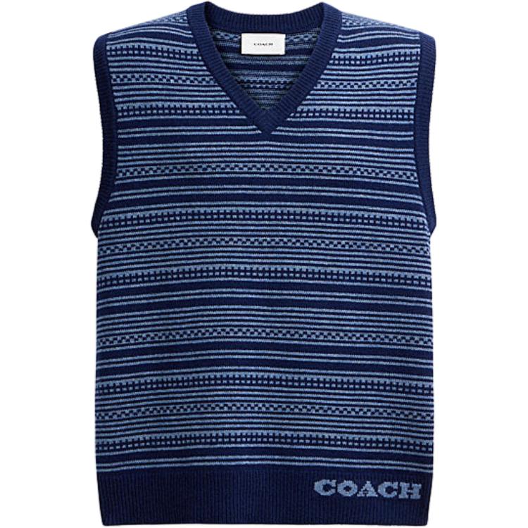 Coach Ss24 Logo Letter Logo Striped V-Neck Sleeveless Vest Men Vests Blue CT740-BLM