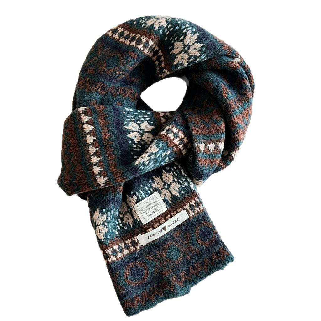 Winter New Fair Island Style Retro Jacquard Knitted Scarf Women's Senior Sense Casual Versatile Thickened Warm Scarf