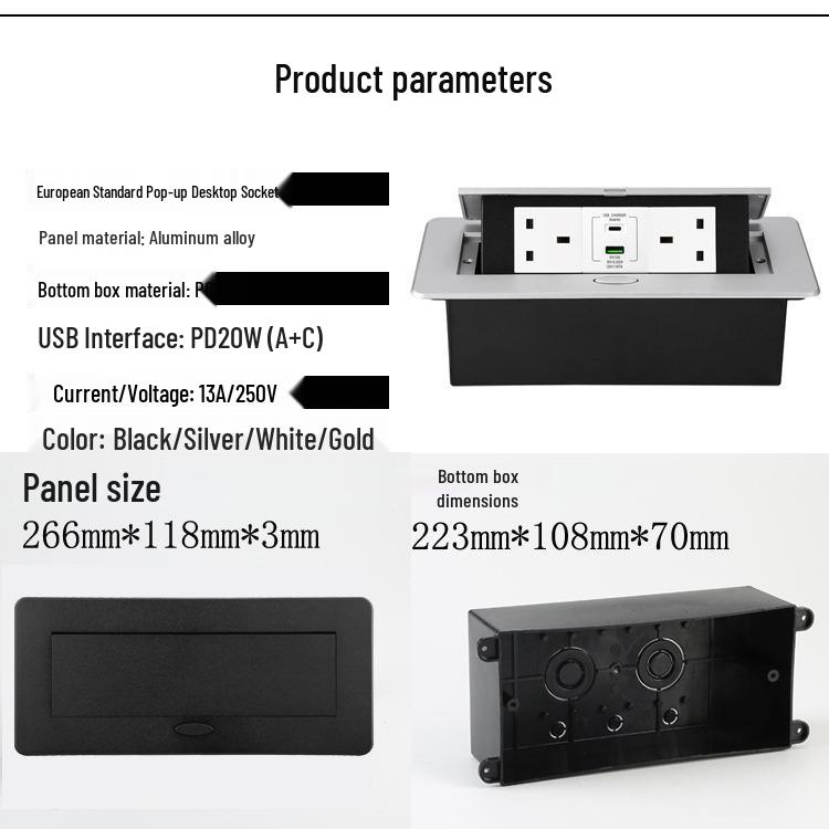 UK Standard 13A/220V Power Socket with Fast Charging USB Type-C for Desktop Counters