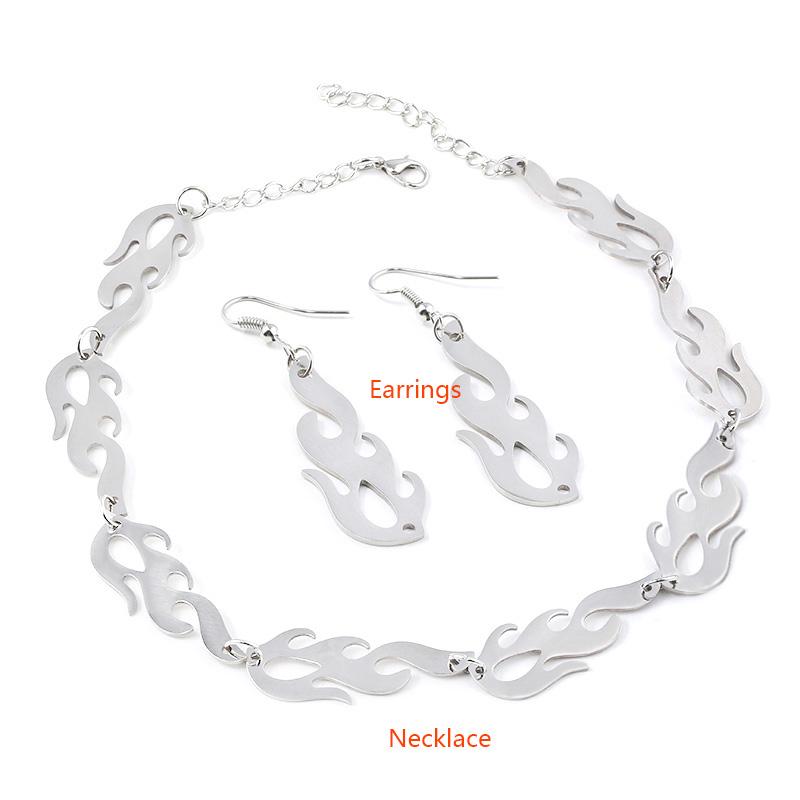 New Hip Hop Flame Shape Necklaces Punk Rock Cool Irregular Necklace Earings for Women Unisex Fashion 2026 Party Dancing Jewelry