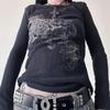 BeatStreet Grafikdruck Schwarzes T-Shirt Damen Herbstkleidung Y2K Cyber Grunge Pullover T-Shirts 00er Retro Ästhetik Cottage Crop Tops