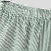 INCERUN Men Drawstring Elastic Waist Striped Hollow Beach Sports Shorts Pants