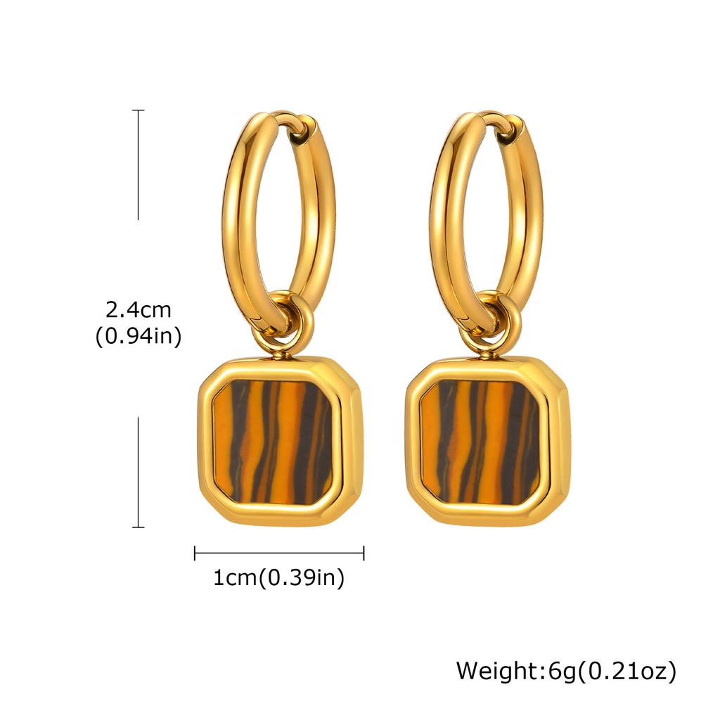 Stylish Men's Huggie Hoop Earrings,Trendy Natrual Stone Stainless Steel Square Ear Drop,Luxury Birthday Party Anniversary Gift