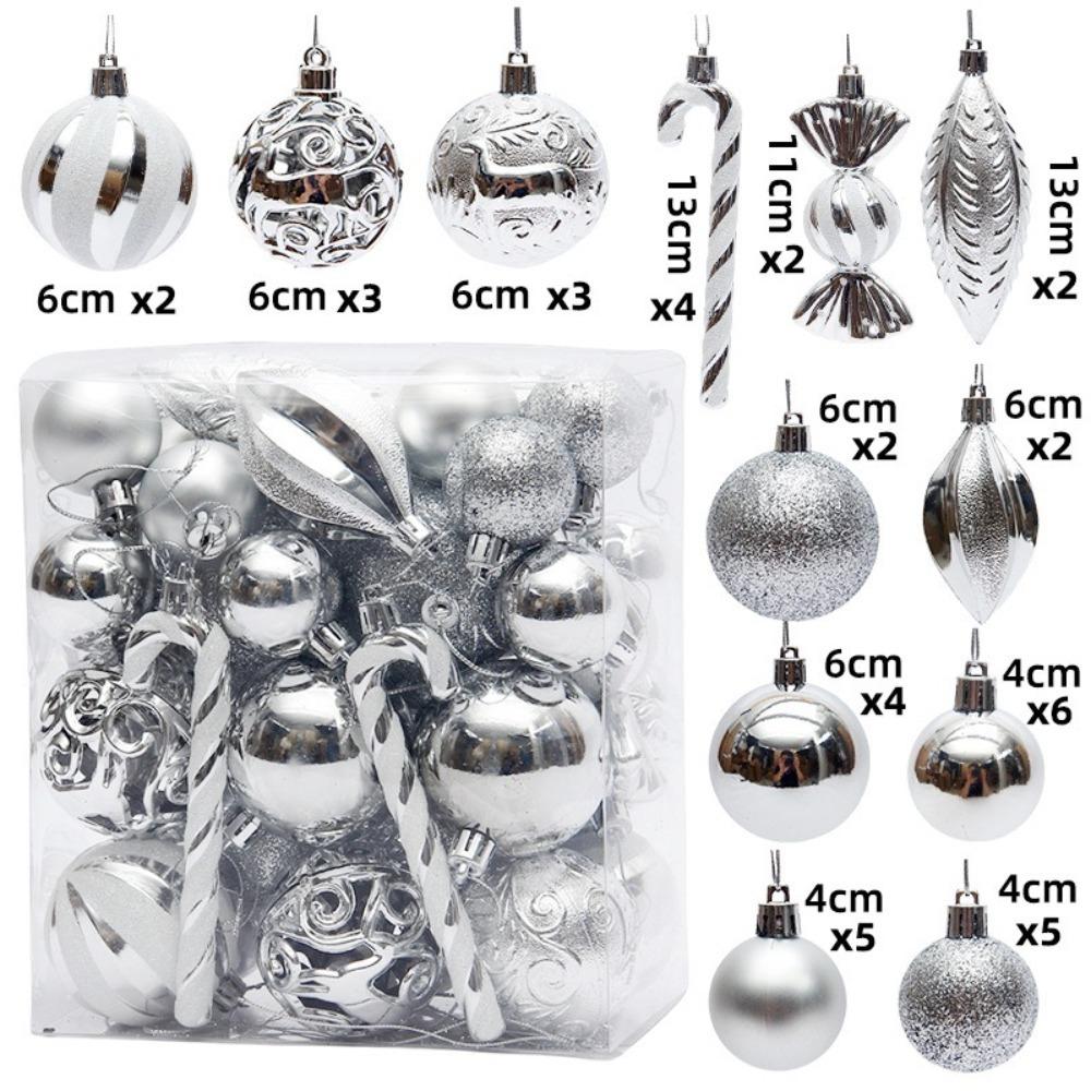 40PCS Electroplated Painted Christmas Tree Balls Ornaments Candy Cane Design Colored Christmas Tree Party Decoration