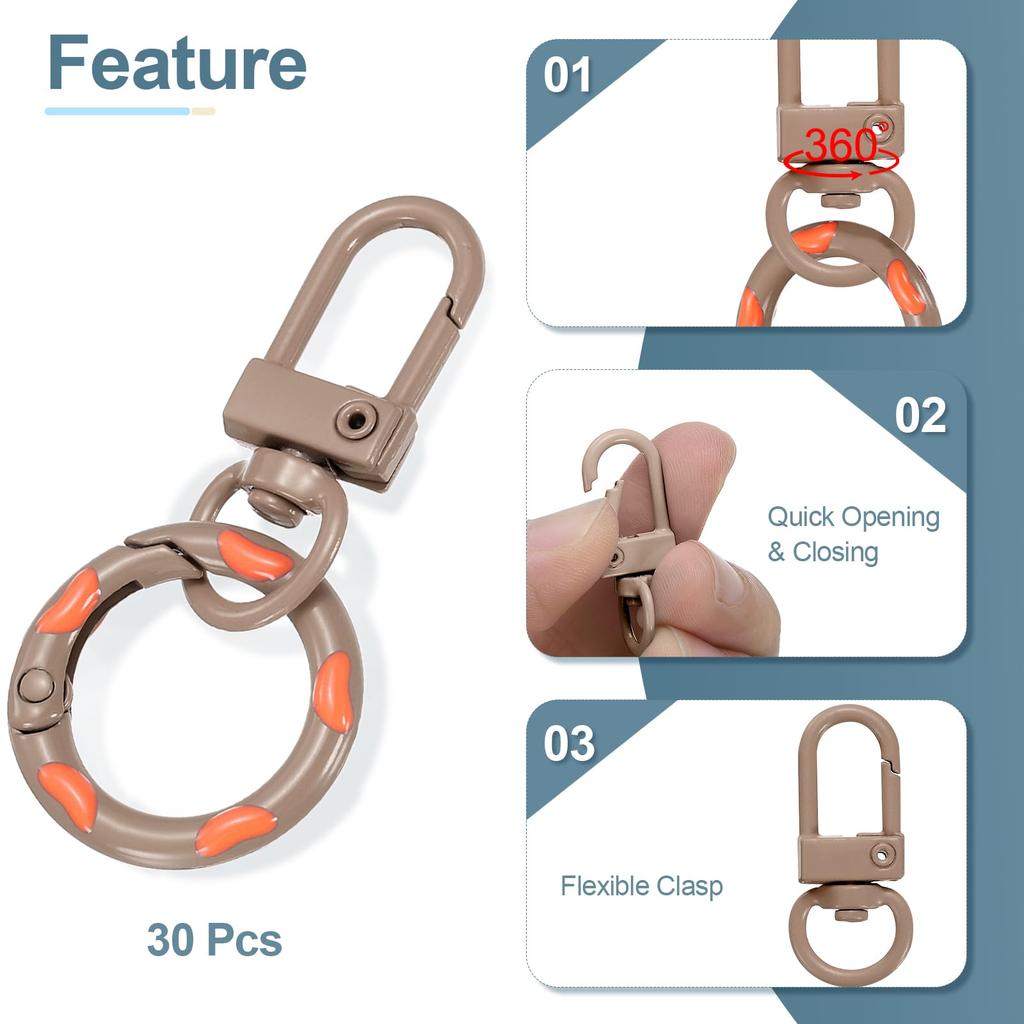 30pcs Lobster Clove Clasps Keychain Swivel Trigger Clips Zinc Alloy Colorful Key Chain Clips Snap Hook Jump Flat Split Ring DIY Craft Jewelry Making