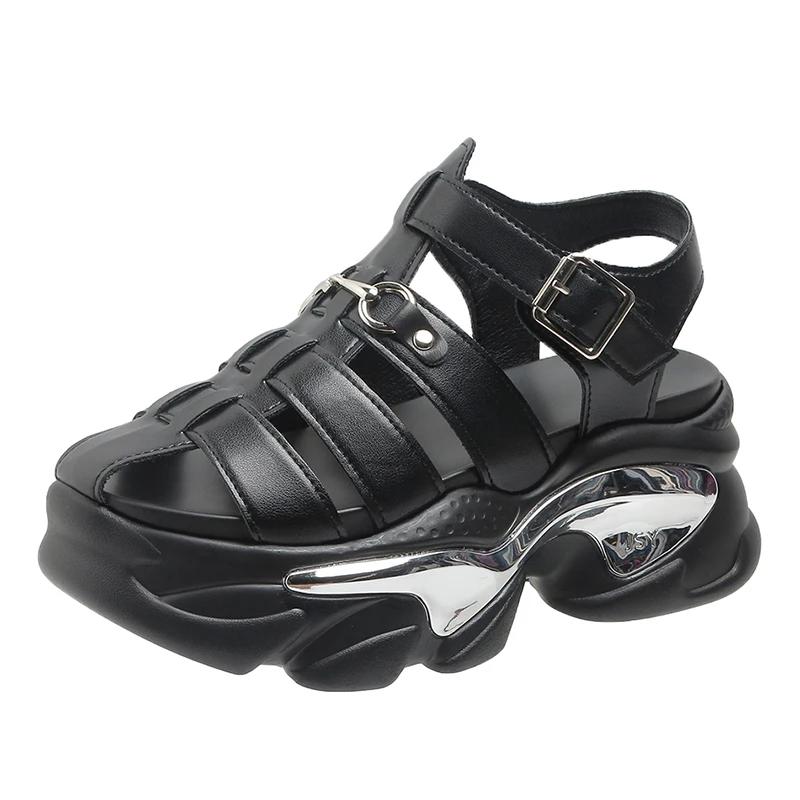 8CM Summer Gladiator Women Platform Wedges Heel Peep Toe Sandals Rome Design Sexy Mature Casual Shoes Ladies Female