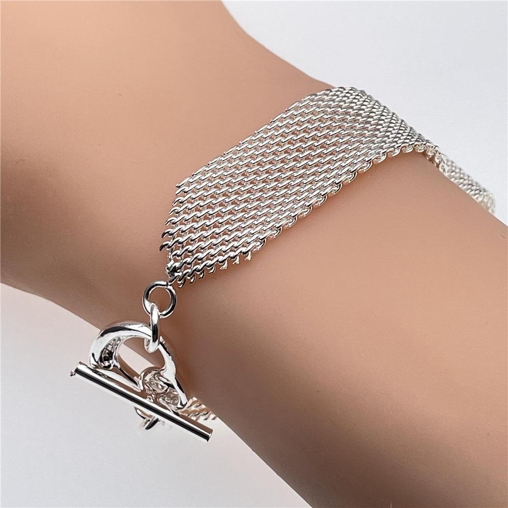New Trend 925 Sterling Silver Fine Net Chain Bracelets Earrings For Women Jewelry Sets Fashion Party Wedding Accessories Gifts