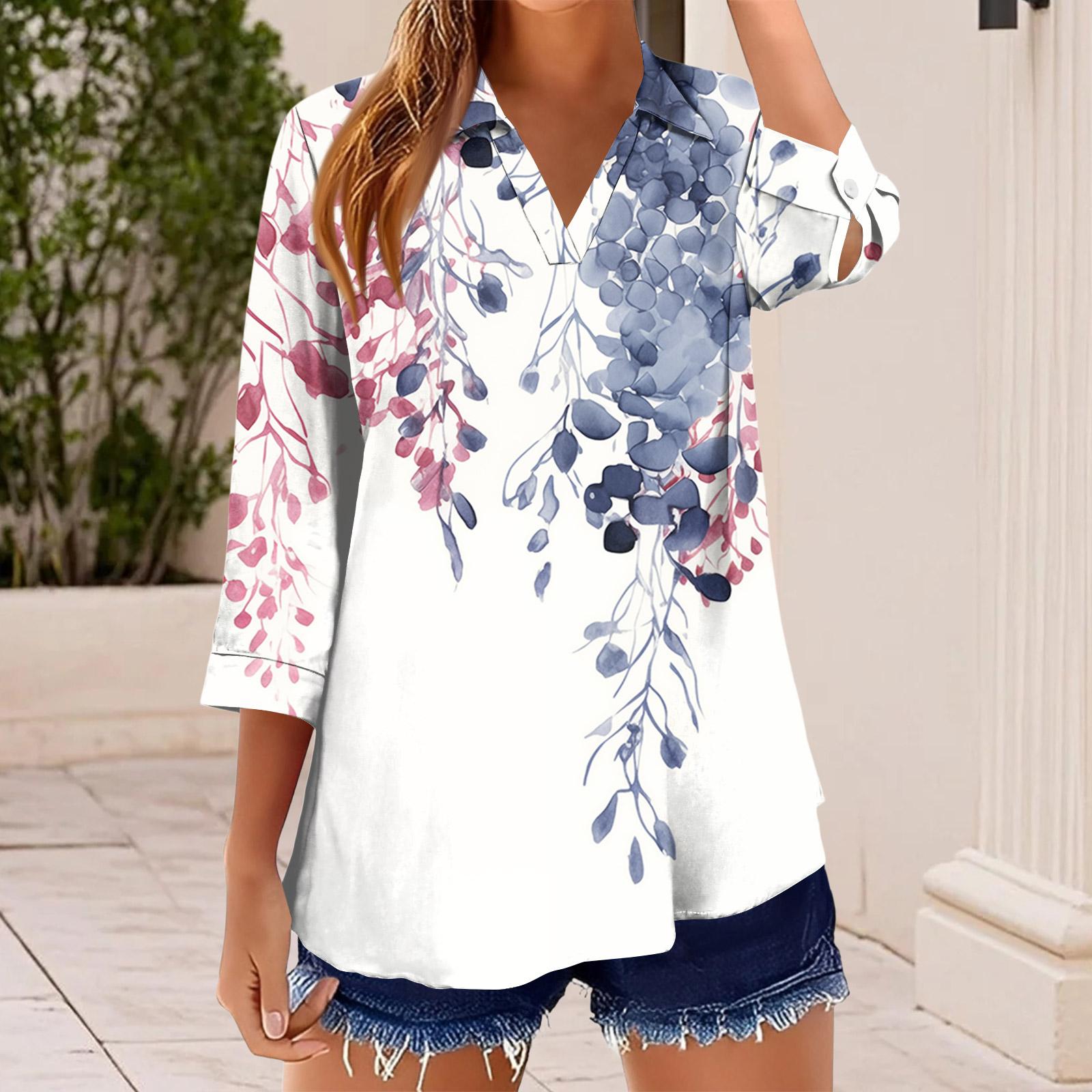 

Women s T Shirt Tee Print Button 3/4 SleeveDaily Weekend Fashion Basic V- Neck Regular Top XXXL синій