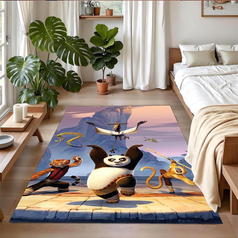 Anti‑Slip Crystal Velvet Floor Rug, Kung Fu Panda Design Carpet for Indoor Living Bedroom Home Decoration