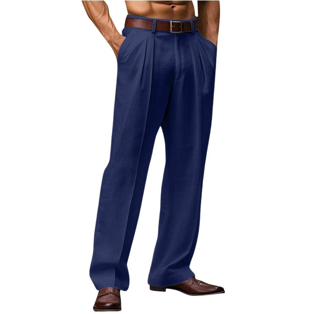 Pantaloni da uomo alla moda in lino traspiranti a gamba dritta - Pantaloni larghi casual da esterno