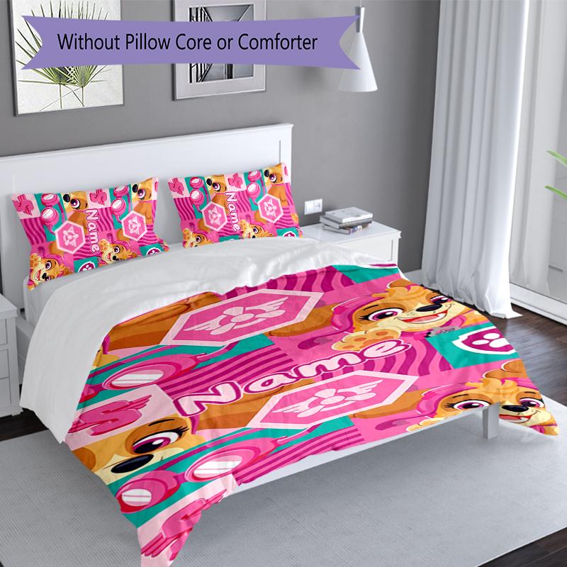 3pcs Custom Name Paw Patrol Bedding Set,Includes 1 Duvet Cover and 2 Pillowcases,All-season Bedroom Decor