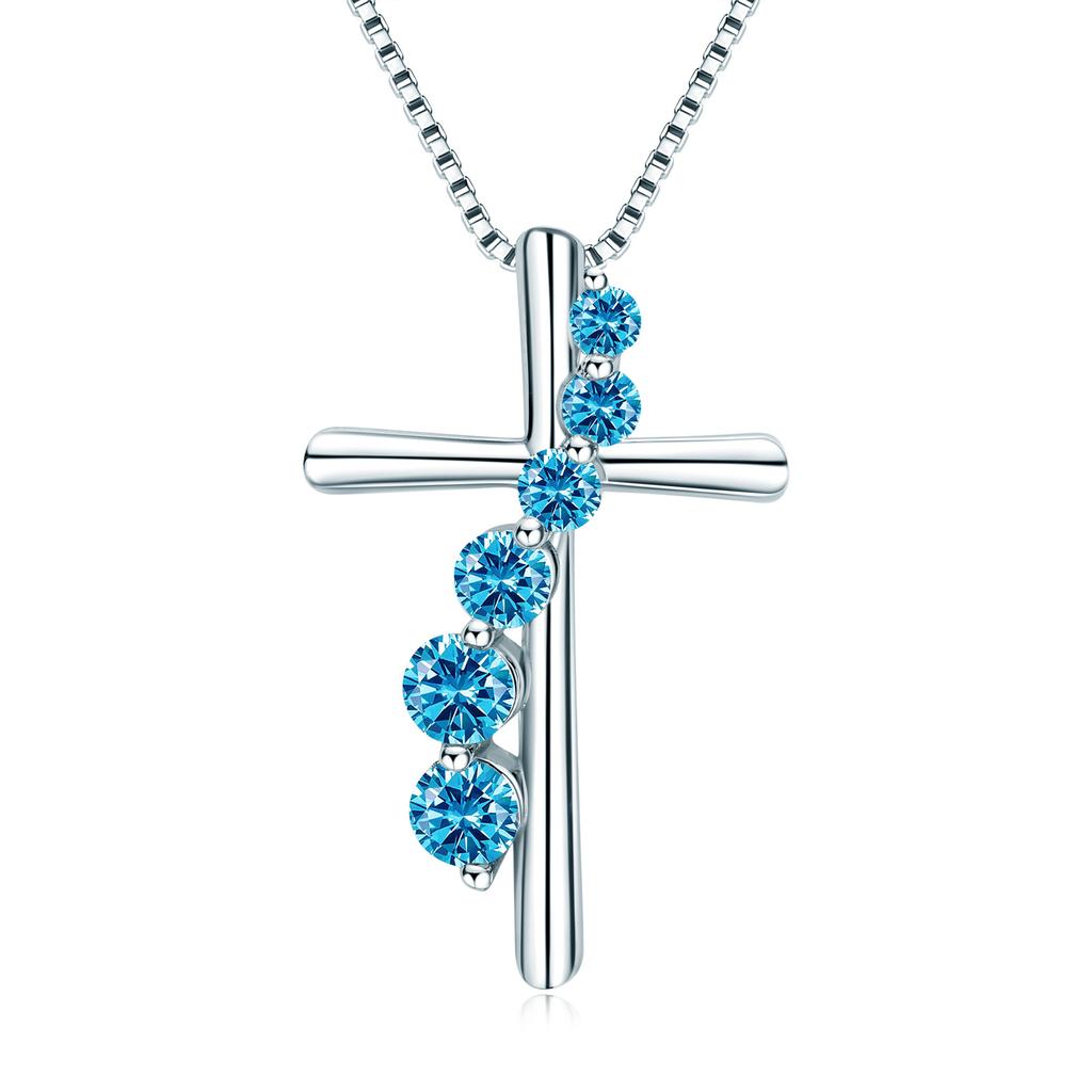 S925 Sterling Silver Women's Necklace Trendy Zircon Cross Pendant Birthday Gift European American