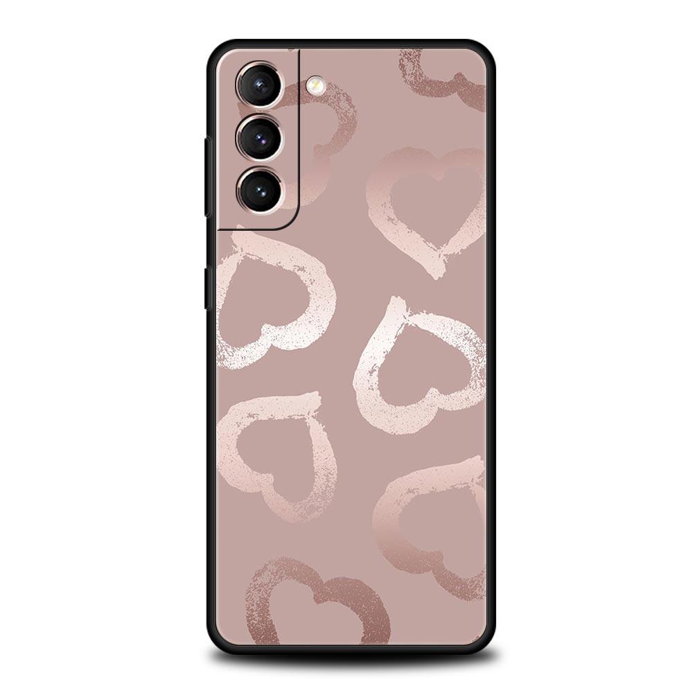 Gold Rose Love Heart Phone Case For Samsung Galaxy S26 Ultra S25 Plus S24 FE S23 S22 5G S21 S20 Cover Black Soft