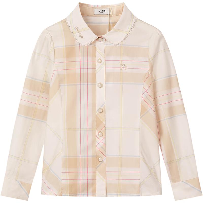 HAZZYS Girls 2026 Spring Academy Lapel Long-Sleeve Shirt 145