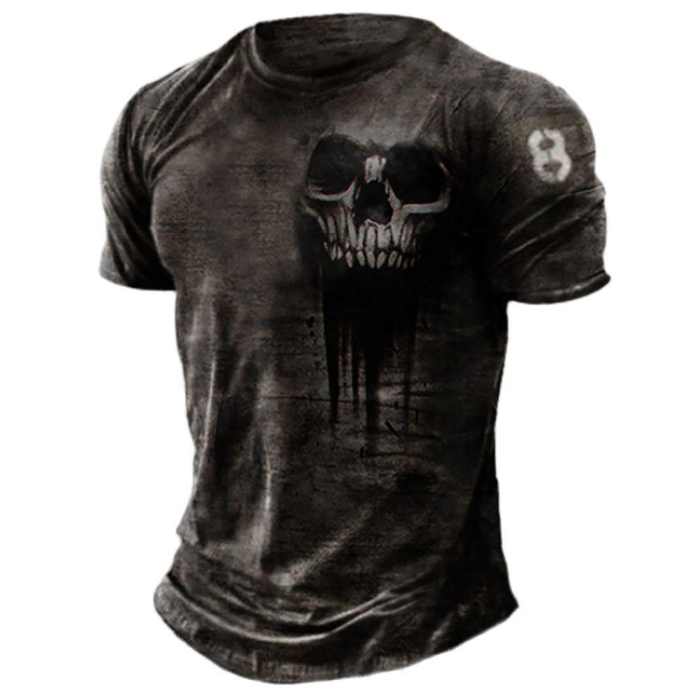 

Men s Street Round Neck T-shirt Summer 3D Digital Retro Printed Short Sleeved Casual Top S серый