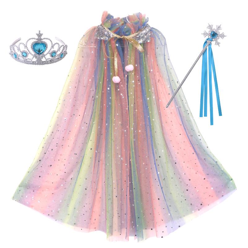 Girls' Elsa Princess Frozen Crown Set with Sequined Cape Shawl