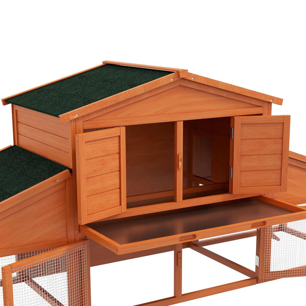 Hutch Cage for Rabbits Rodents Chicken Coop XXL 2 Levels 2 Runs Droppings Tray 2.25L X 0.70W X 1H M Solid Pine Wood
