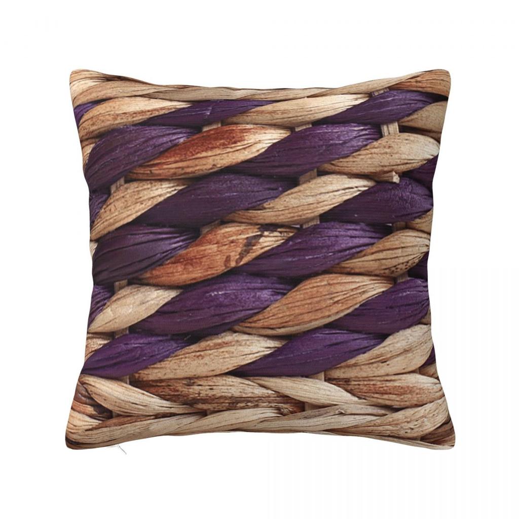 Braided Rattan Wood Wicker Square Pillowcase Cushion Cover Pillow Case Throw Pillow Cover for Home Bedroom Car