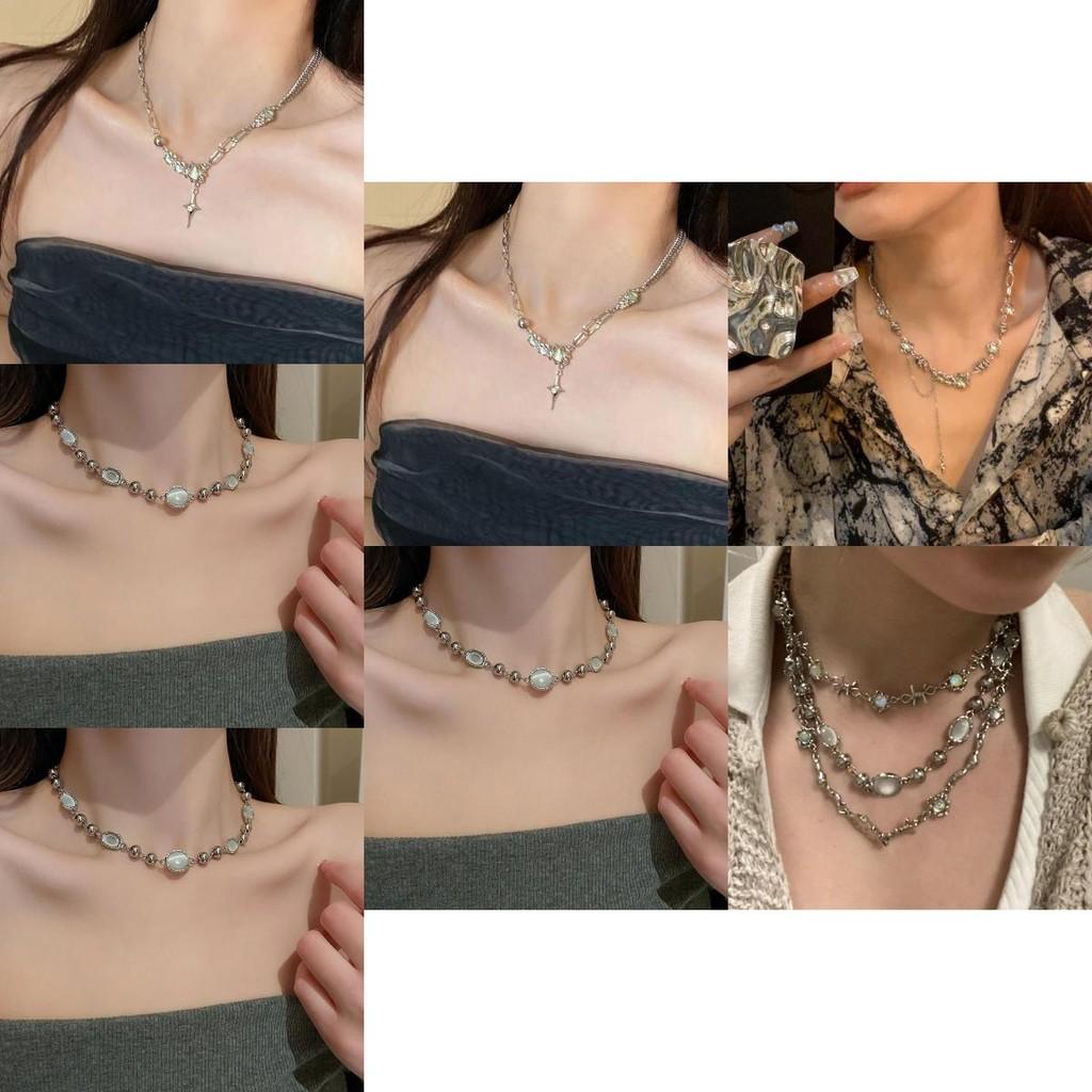 Classy And Trendy Alloy Necklace With Moonstone And Starry Design Perfect For Modern Women