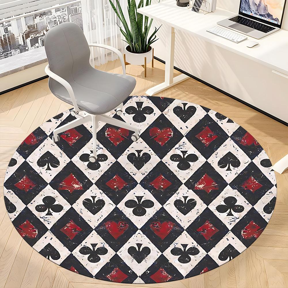 1pc Playing Cards Pattern Office Round Area Rug, Indoor Mat Suitable For Office, Under Office Chairs Bedroom Living Room Home Decor, Room Deco