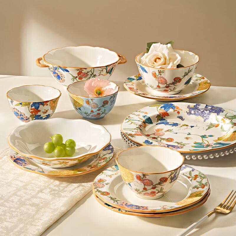 Chinese Style Ceramic Dinnerware Set - Hundred Flower Scroll