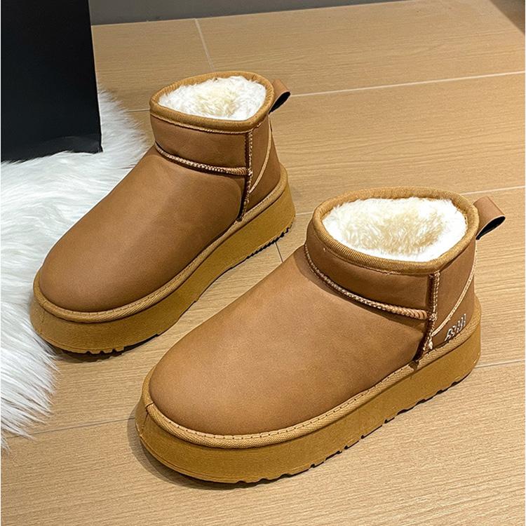 Women's Plus Size Snow Boots Casual Short Tube Sponge Cake Thick Soled Fleece Fur Cotton Boot Fluffy Bread Shoes 36-41