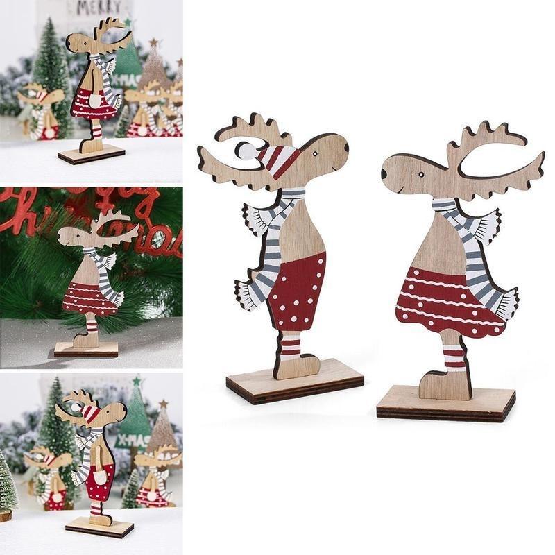 1PC Christmas Decoration DIY Wood Painted Christmas Elk Decoration Desktop Stitching Decoration Child Christmas Pendant Gift