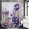 Purple Floral Flower Decorative Shower Curtain, Bathroom Decorative Shower Curtain, Waterproof Shower Curtain with Hooks