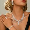 Design feels retro, exaggerated, atmospheric, chic, necklace, earring, ring, bracelet set, paired with wedding dress