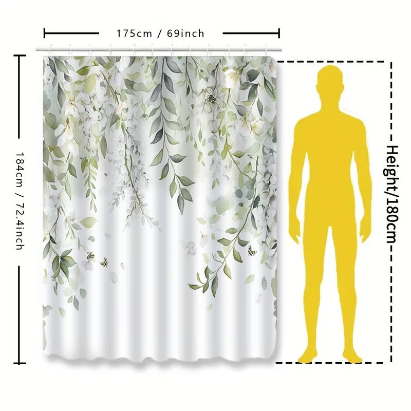 Charming Floral Shower Curtain with Delicate Leaves&Butterflies Enhances Bathroom Aesthetics Eco Friendly Material Easy to Clean