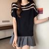 O-Neck Women's Summer New Spliced Screw Thread Batwing Sleeve Fashion Loose Ice Silk Knitted Short Sleeved Tops