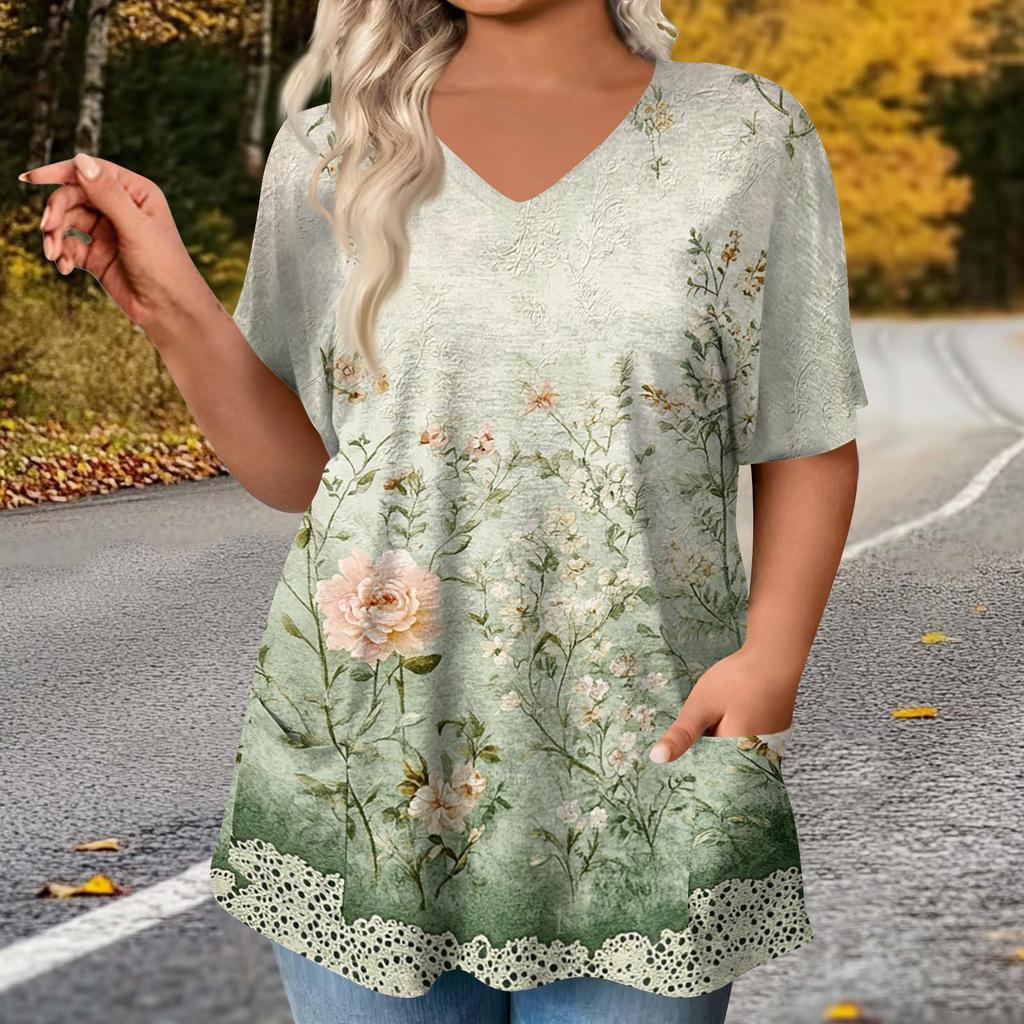 Women's Fashion Plus Size Printed Short Sleeve Blouse For Elegant Commuting And Casual Wear