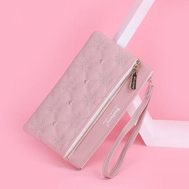 Moda feminina carteira longa couro do plutônio bolsa de embreagem zíper saco de telefone celular com cordão senhoras doce multi-cartão moeda bolsa