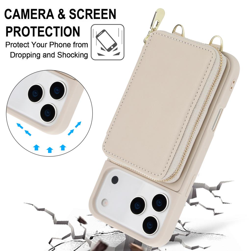 Crossbody Zipper Card Slot Wallet Flip Leather Phone Case For iPhone 17 Pro Max 16 Plus 15 14 13 12 11 RFID Pocket Strap Cover
