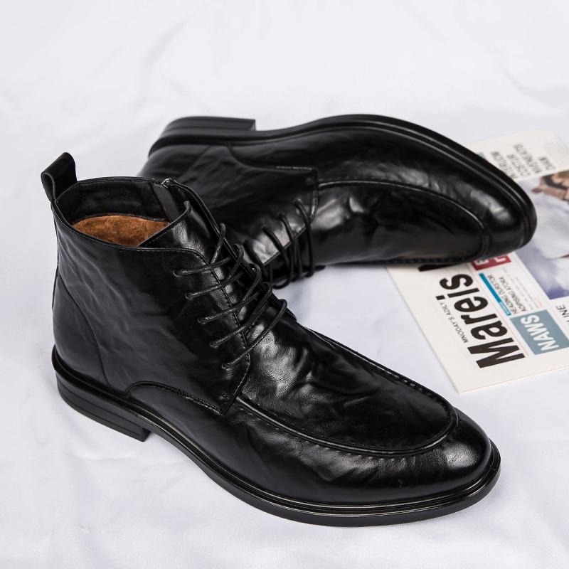 Fashion Man Winter Chelsea Boots lace up plush Fur Warm Male Casual Leather Shoes Designer Men's Dress Boot Business shoes Footwear