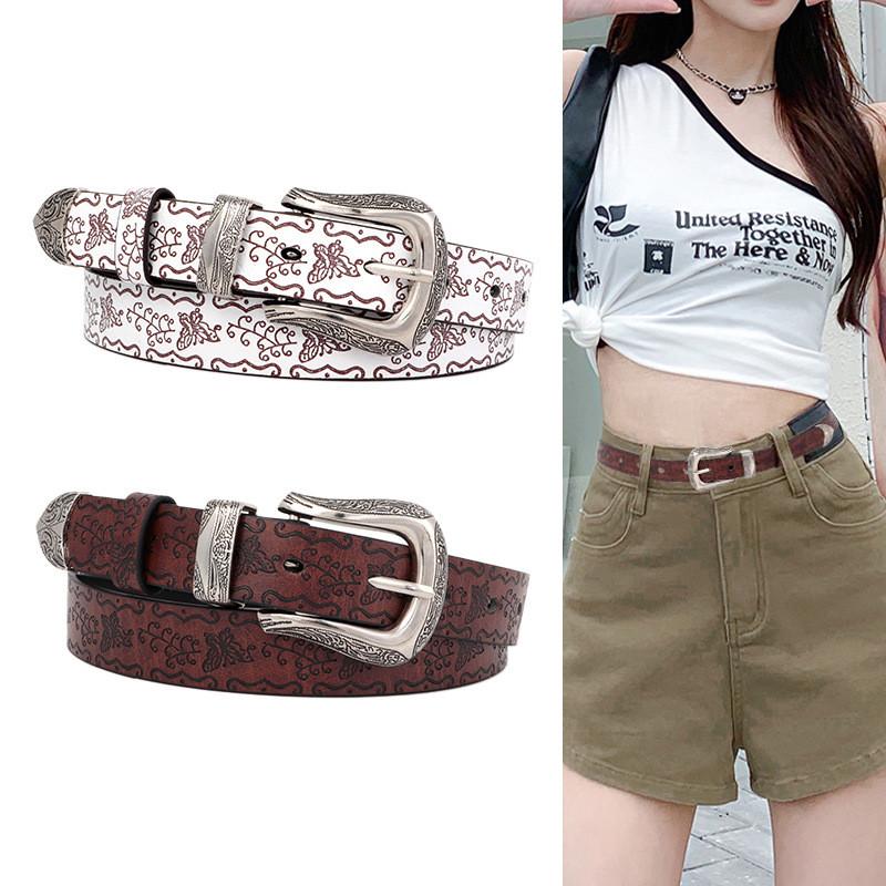 Leather Retro Womens Belt Butterfly Print Design For Trendy And Classic Looks