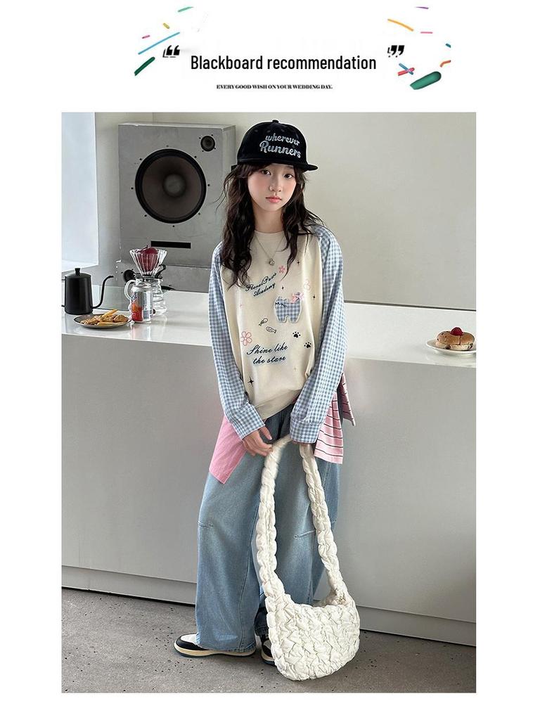 Stylish Girls' Cartoon Color Block Long Sleeve T-shirt - Spring 2026 Edition for Medium & Large Children