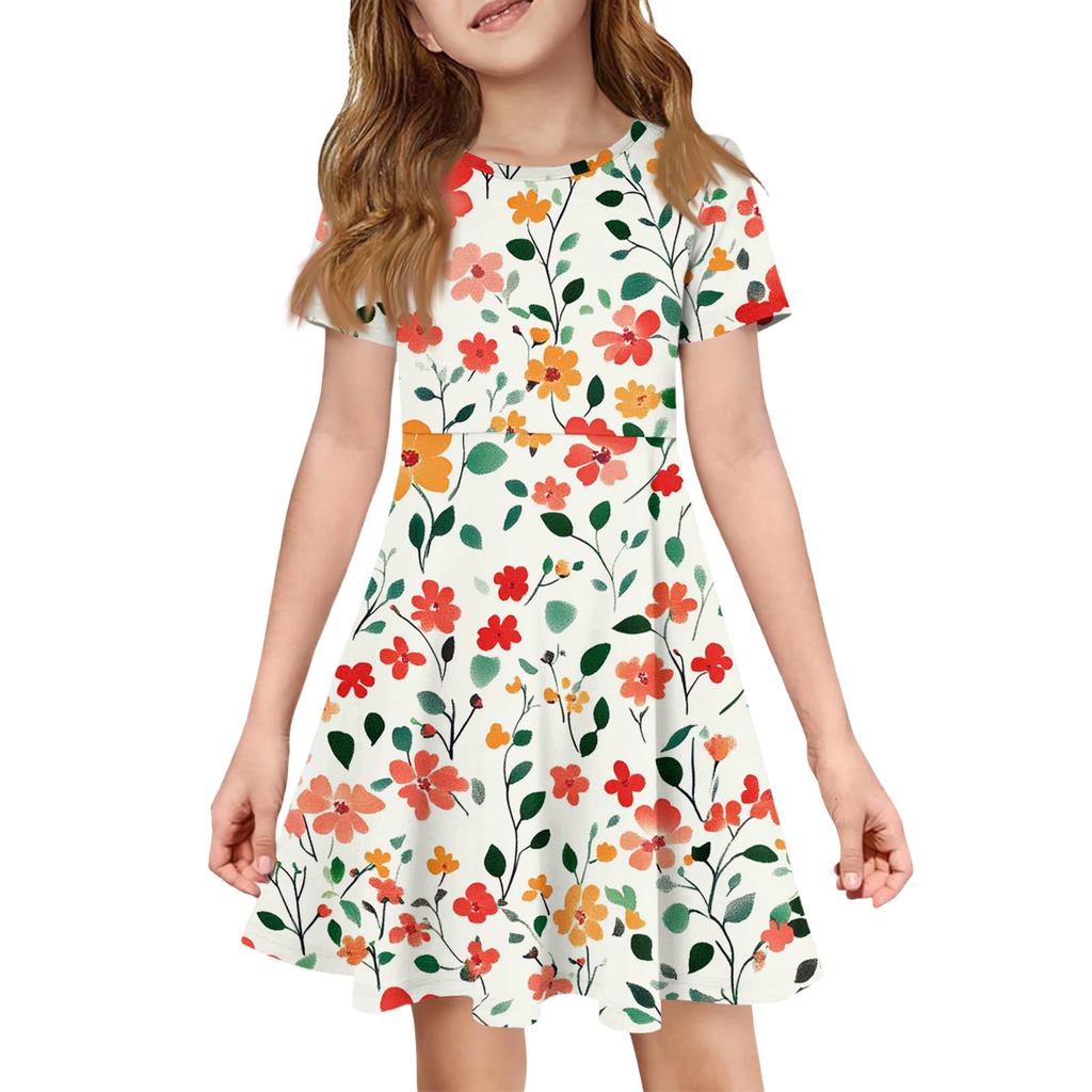 Girl Summer Dress Color & Print Short Sleeve Dress With Pocket Casual Dress Shorts Sleeve Party Dress Easter Day