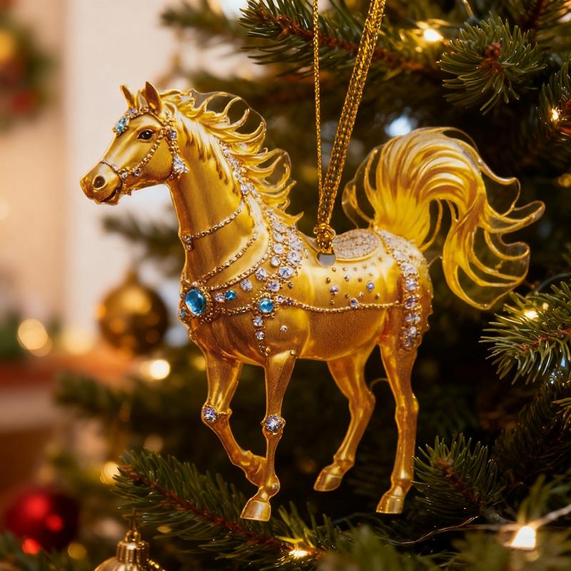 2D Acrylic Horse Pendant Christmas Tree Ornament New Year Decoration Navidad Party Decoration Xmas Ornament Charms Supplies