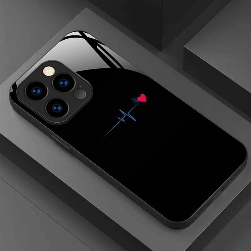 Creative ECG Tempered Glass Phone Case in Black for iPhone 17 16 16ProMax 15 14 13 12ProMax 11 11Pro Anti-drop protection
