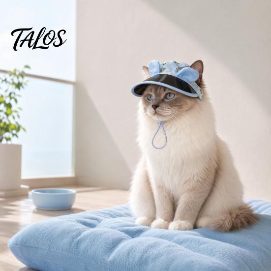 Talos Pet Sun Visor Hat, Summer Floral Cat Cap with Ear Holes, Adjustable Wide Sunshade Brim Hat Cute Rabbit Ears for Cats Dogs Outdoor Protection