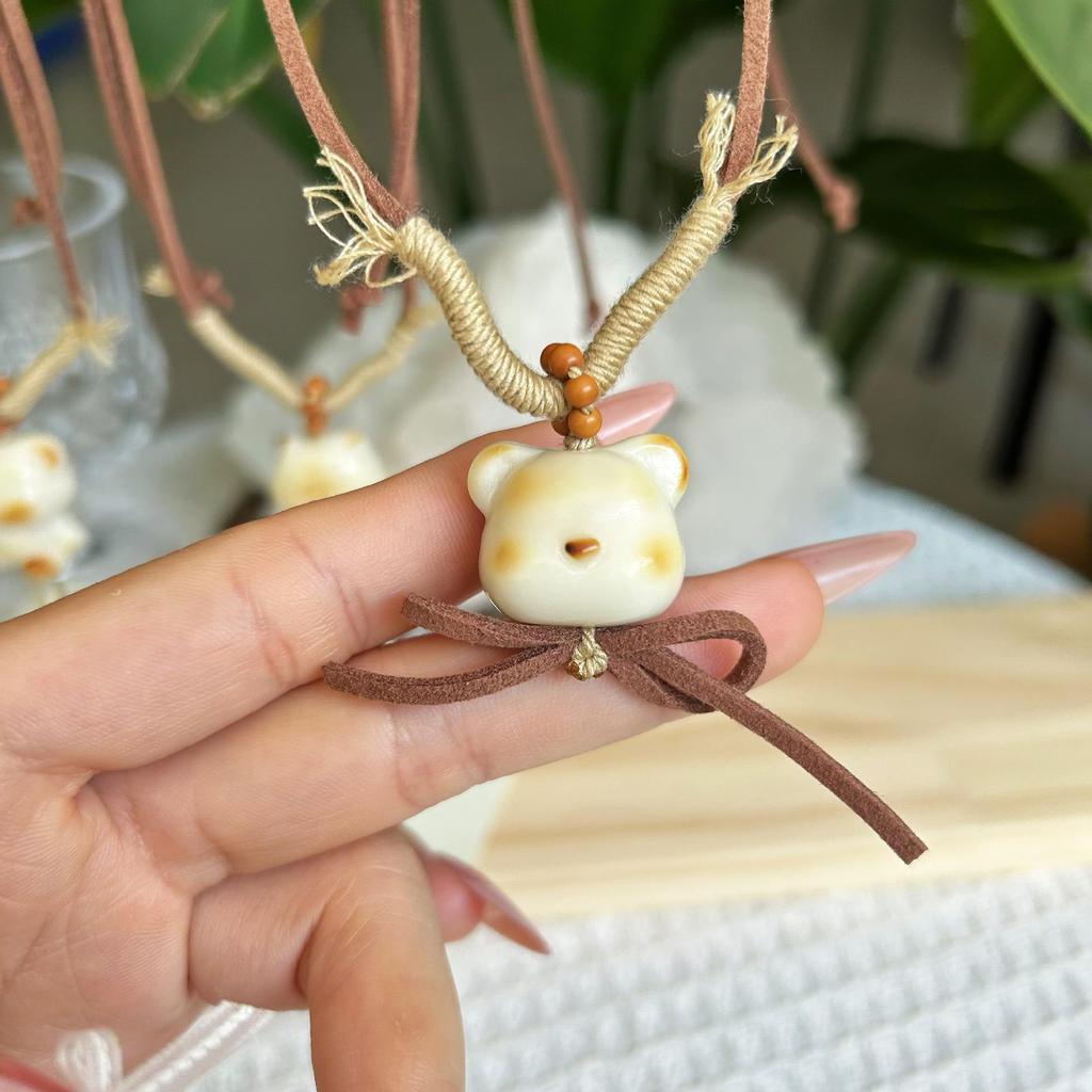 Elfenbeinfarbene Kleine Bär Stern Halskette - Herbst Retro Damenanhänger