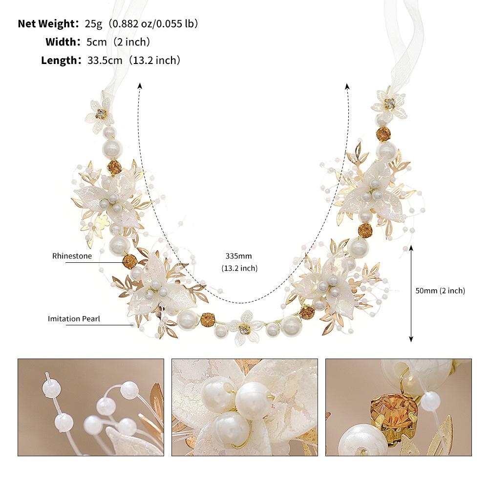 Pearls Headbands for Women Girls Bride Wedding Hairbands White Flower Tiaras and Crowns Korean Fashion Headdress Hair Jewelry