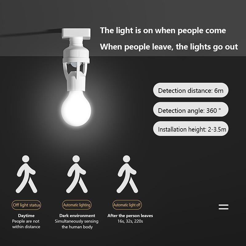 AC100-240V E27 Socket Converter With PIR Motion Sensor Ampoule LED E27 Lamp Base Intelligent Switch Light Bulb Lamp Holder