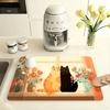 1Pcs Rubber Drying Mat With Orange Black Cat  For Coffee Shop Restaurant Kitchen Carpet Tableware Durable Diatom Mud Table Mat Pet Mat Coffeeware