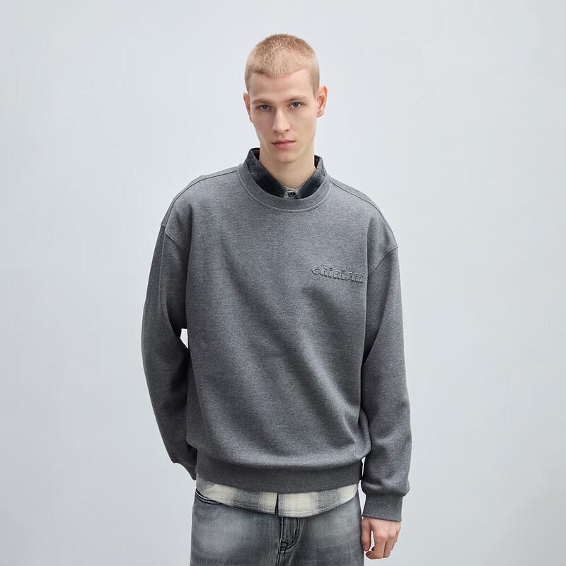 CHINISM Men s Heavyweight 365G Embroidered Crewneck Sweatshirt M