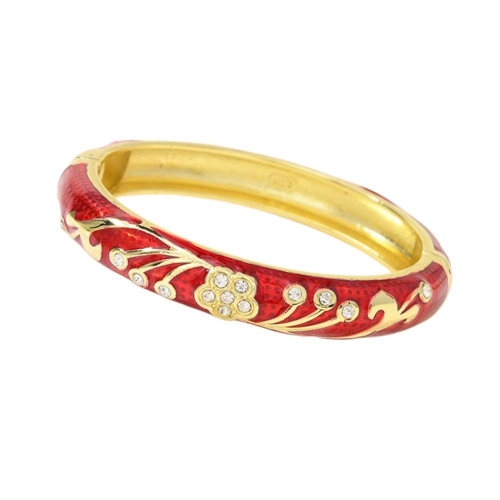 Enamel Floral Vintage Cloisonne Bangle 5 Petals Women s Hand Bracelet Flower Crystal Bangle Girls прозрачный красный