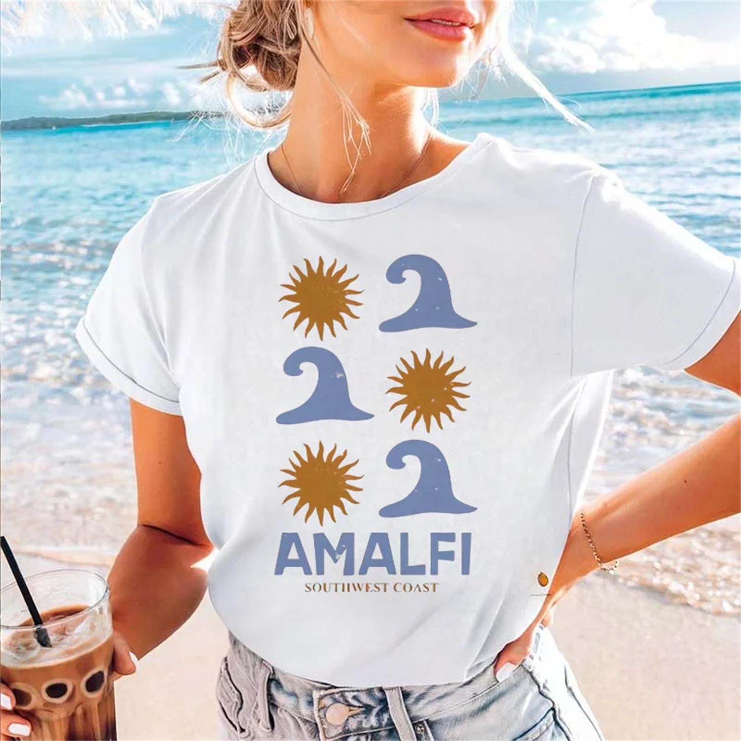 Pattern Printed Seaside Vacation Clothing T-Shirt O-Neck Women s Summer 90s Regular Casual Style Basic Cartoon Women s T-Shirt S