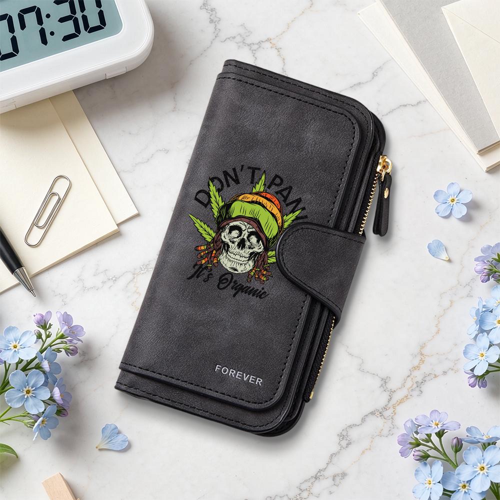 Stylish Skull Pattern Long Wallet Casual Large Capacity Portable Multi Card Slot Daily Use Handheld Purse